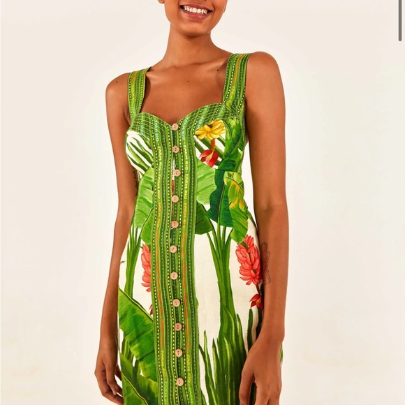 NWT Farm Rio Fresh Forest Scarf Sweetheart-Neck Minidress - Picture 7 of 10